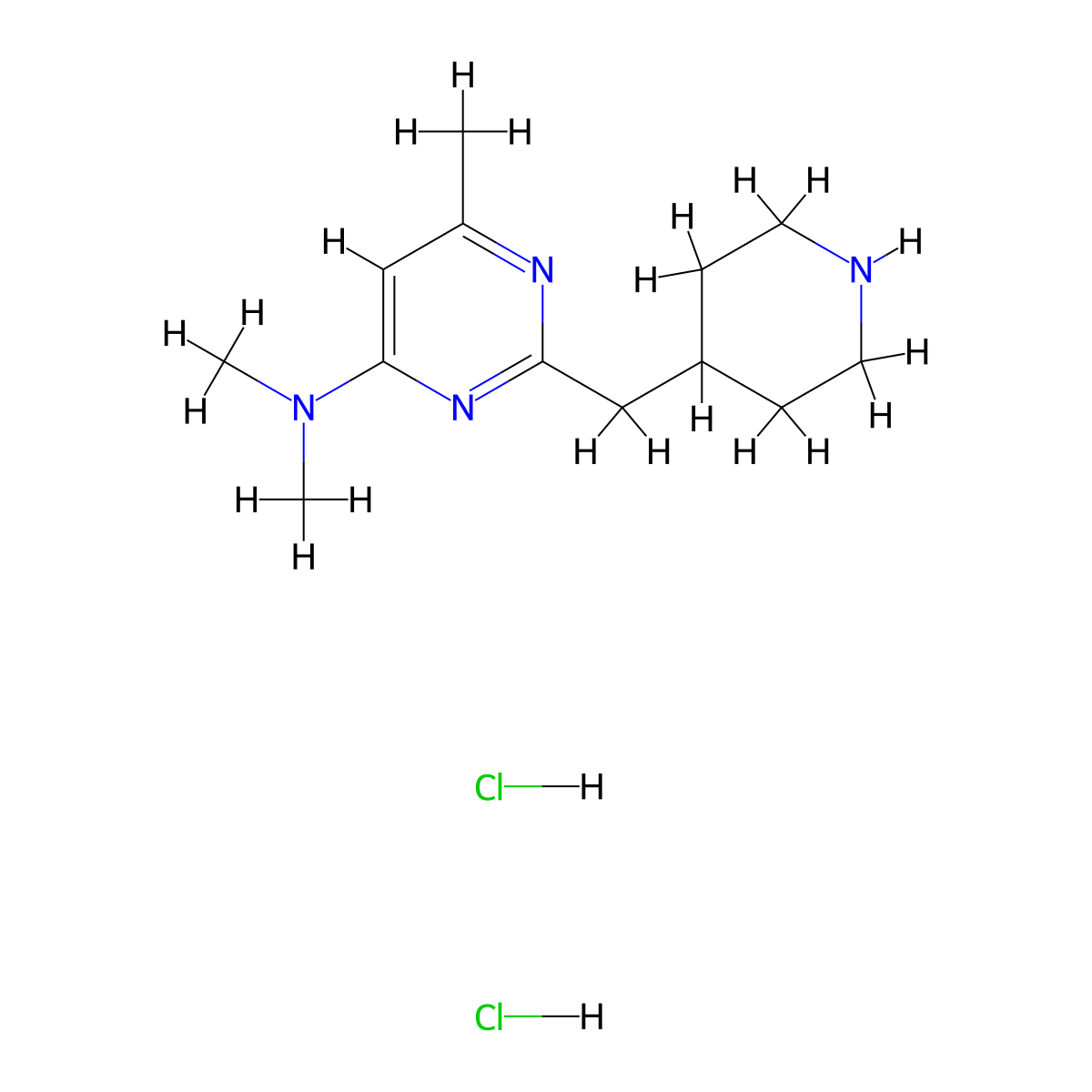 Dimethyl-(6-methyl-2-piperidin-4-ylmethyl-pyrimidin-4-yl)-amine dihydrochloride molecular structure, CAS 1361116-50-8
