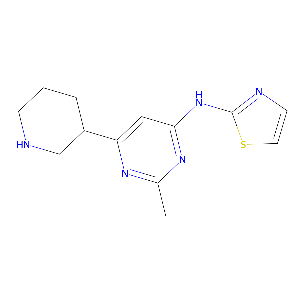 N-(2-Methyl-6-(piperidin-3-yl)pyrimidin-4-yl)thiazol-2-amine molecular structure, CAS 1361116-51-9