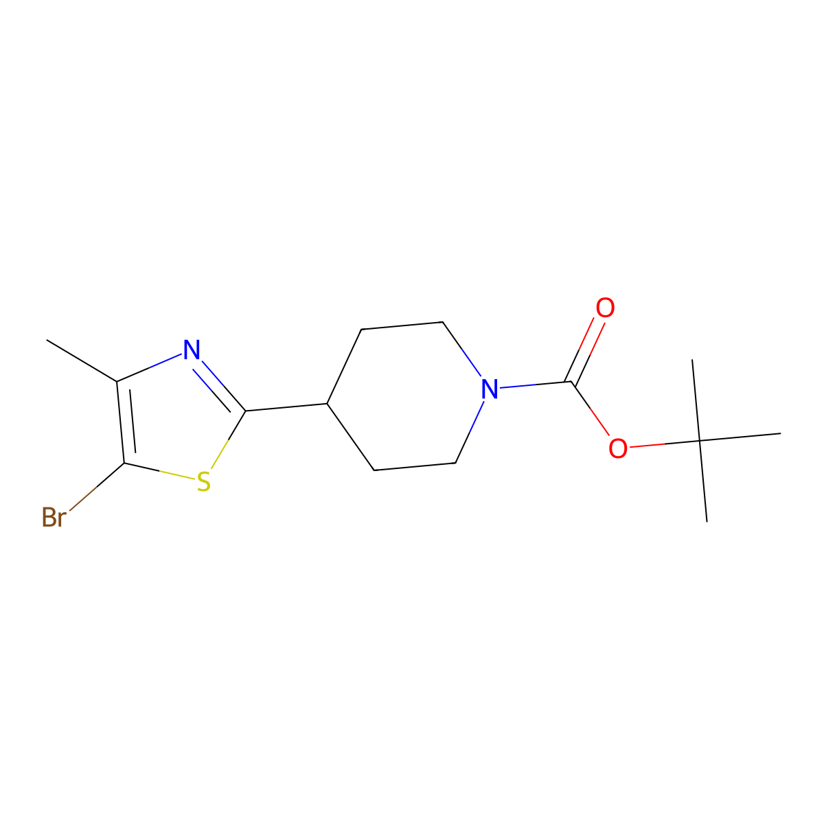 tert-Butyl 4-(5-bromo-4-methylthiazol-2-yl)piperidine-1-carboxylate molecular structure, CAS 1361116-63-3