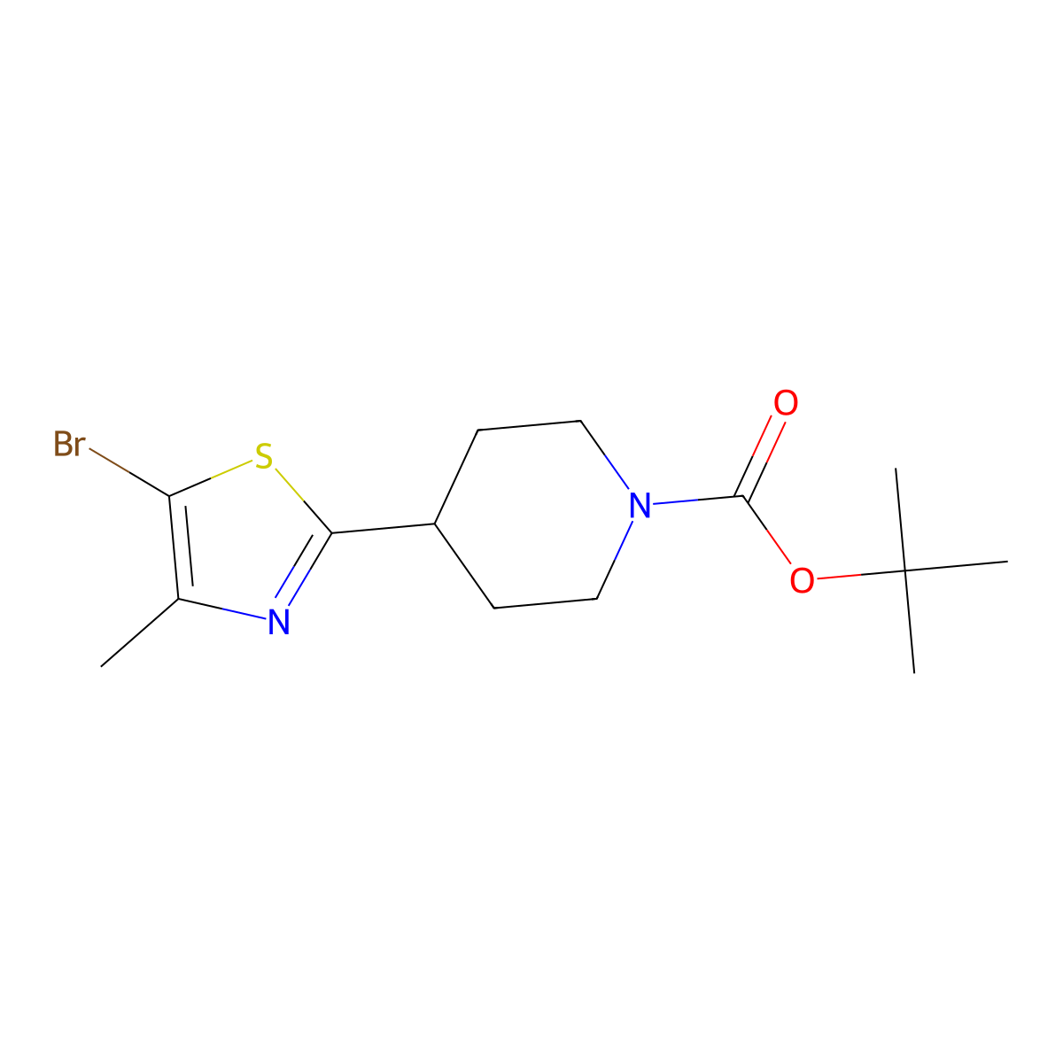 tert-Butyl 4-(5-bromo-4-methylthiazol-2-yl)piperidine-1-carboxylate molecular structure, CAS 1361116-63-3