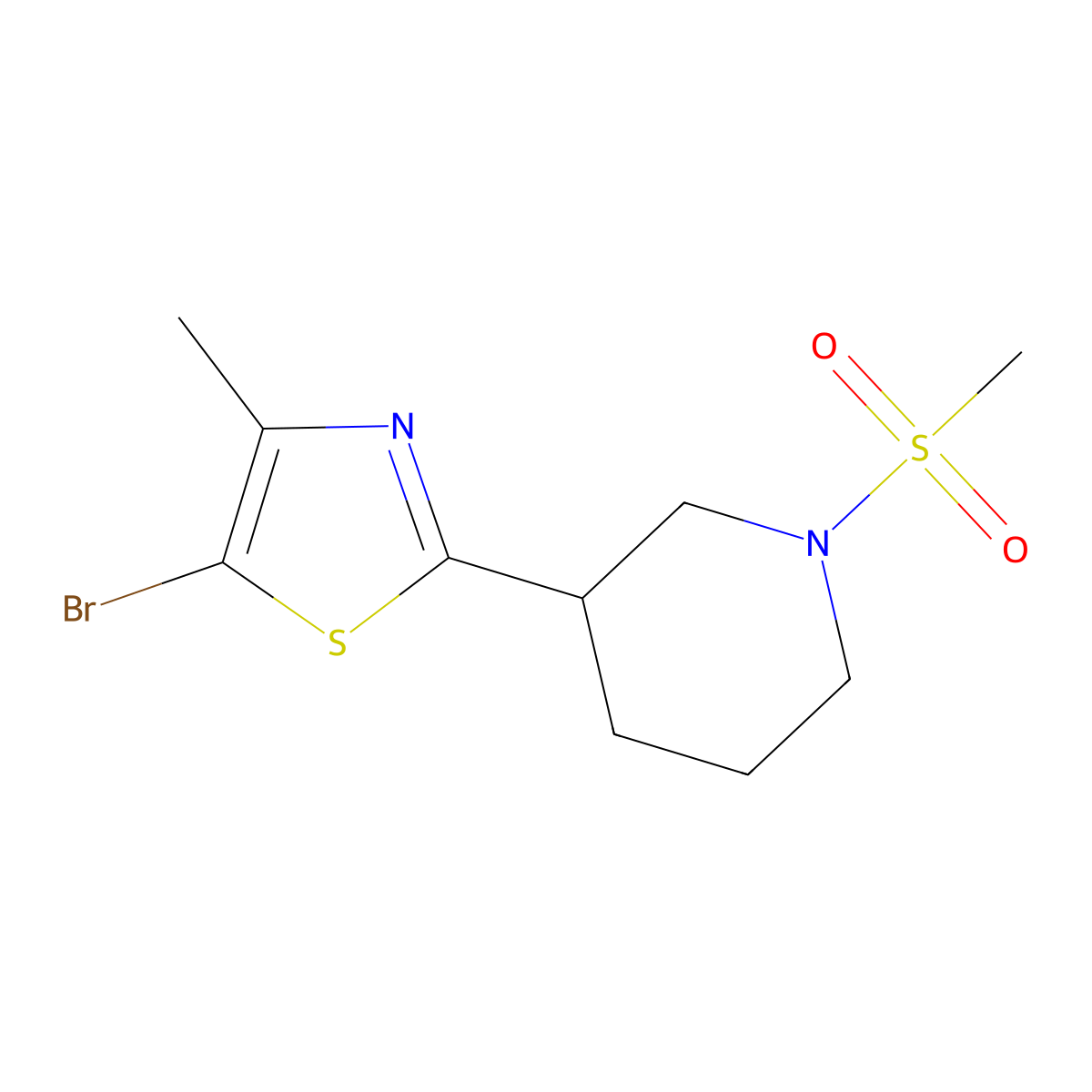 3-(5-Bromo-4-methyl-thiazol-2-yl)-1-methanesulfonyl-piperidine molecular structure, CAS 1361116-80-4