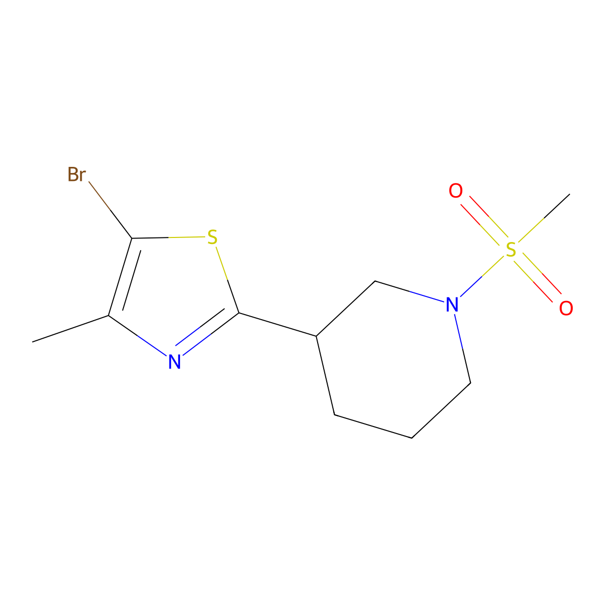 3-(5-Bromo-4-methyl-thiazol-2-yl)-1-methanesulfonyl-piperidine molecular structure, CAS 1361116-80-4