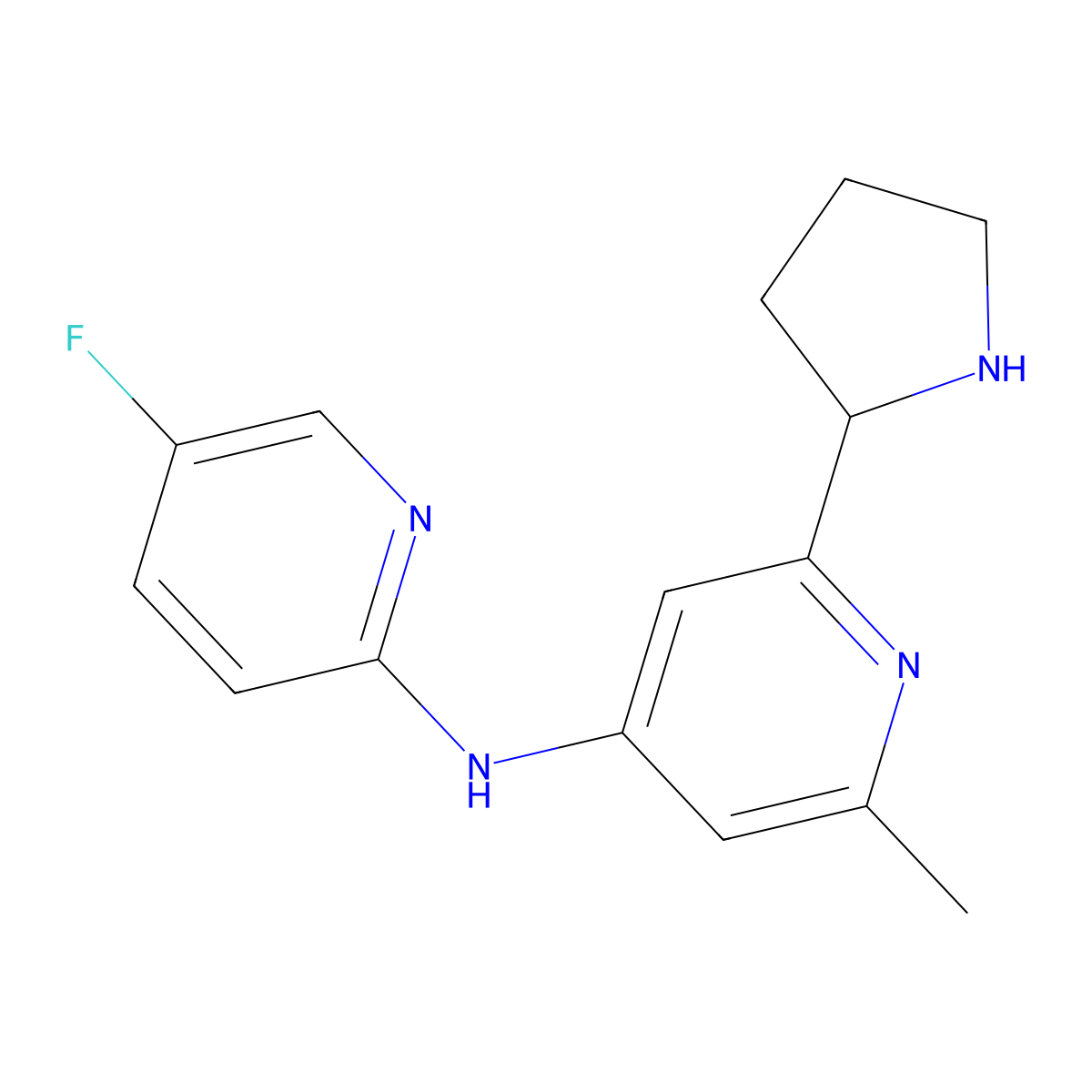 (5-Fluoro-pyridin-2-yl)-(2-methyl-6-pyrrolidin-2-yl-pyridin-4-yl)-amine molecular structure, CAS 1361118-48-0