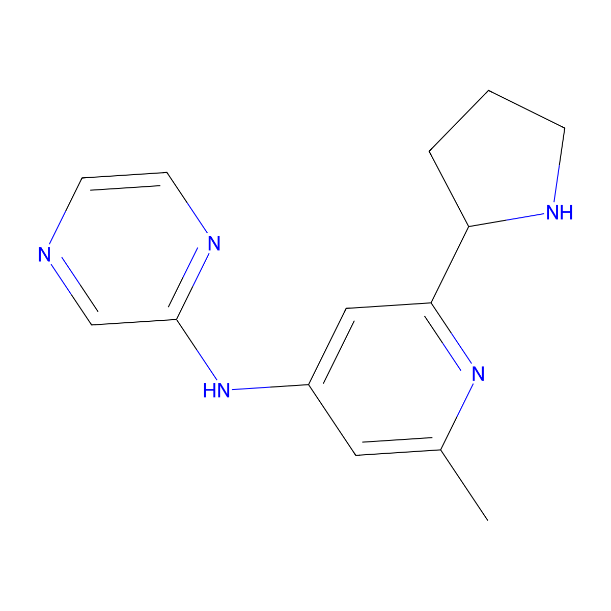 (2-Methyl-6-pyrrolidin-2-yl-pyridin-4-yl)-pyrazin-2-yl-amine molecular structure, CAS 1361118-52-6