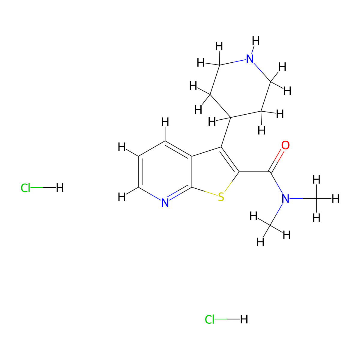 N,N-dimethyl-3-(piperidin-4-yl)thieno[2,3-b]pyridine-2-carboxamide dihydrochloride molecular structure, CAS 1361118-61-7