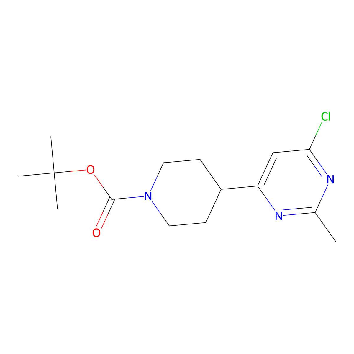 Tert-butyl 4-(6-chloro-2-methylpyrimidin-4-yl)piperidine-1-carboxylate molecular structure, CAS 1361118-66-2