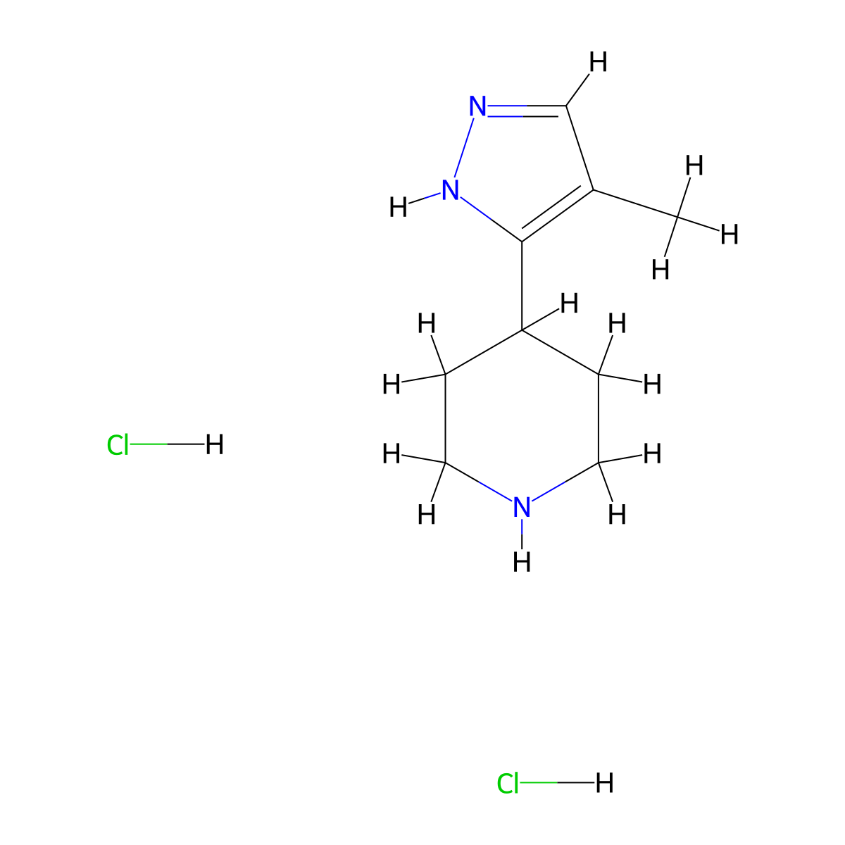 4-(4-methyl-1H-pyrazol-3-yl)piperidine dihydrochloride molecular structure, CAS 1361118-70-8
