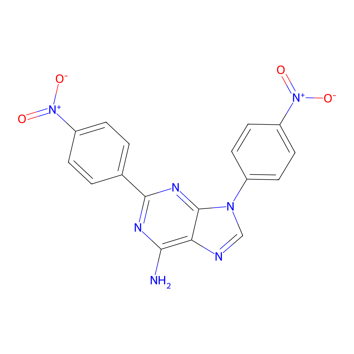9H-Purin-6-amine, 2,9-bis(4-nitrophenyl)- molecular structure, CAS 136112-70-4