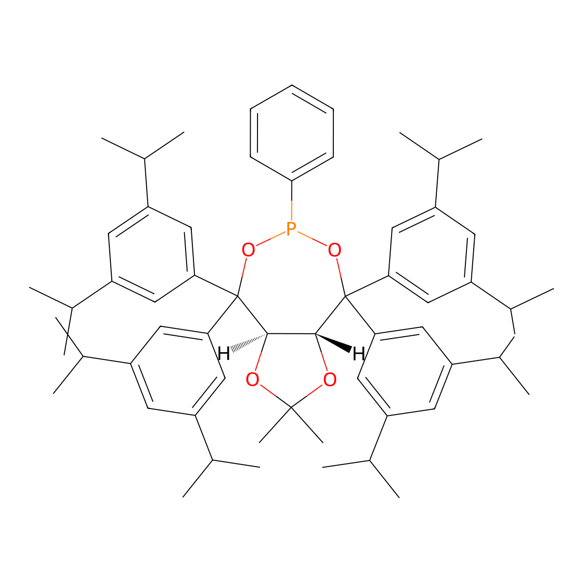 (3aR,8aR)-4,4,8,8-Tetrakis(3,5-diisopropylphenyl)-2,2-dimethyl-6-phenyltetrahydro-[1,3]dioxolo[4,5-e][1,3,2]dioxaphosphepine molecular structure, CAS 1361146-90-8