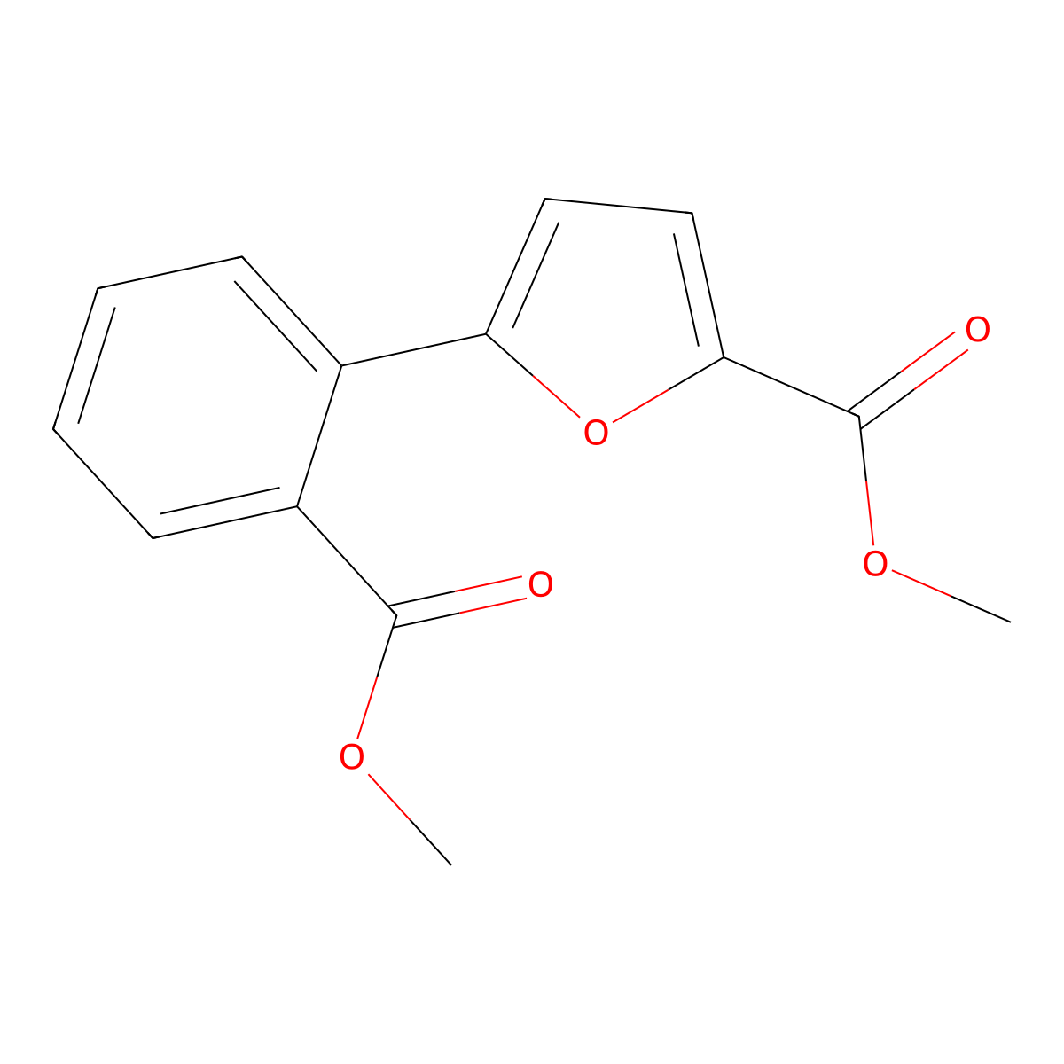 Methyl 5-(2-(methoxycarbonyl)phenyl)furan-2-carboxylate molecular structure, CAS 1361151-68-9