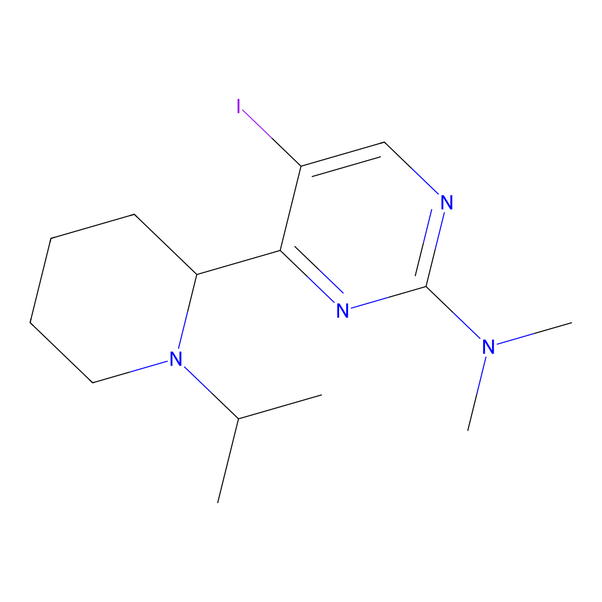 5-Iodo-4-(1-isopropylpiperidin-2-yl)-N,N-dimethylpyrimidin-2-amine molecular structure, CAS 1361180-47-3