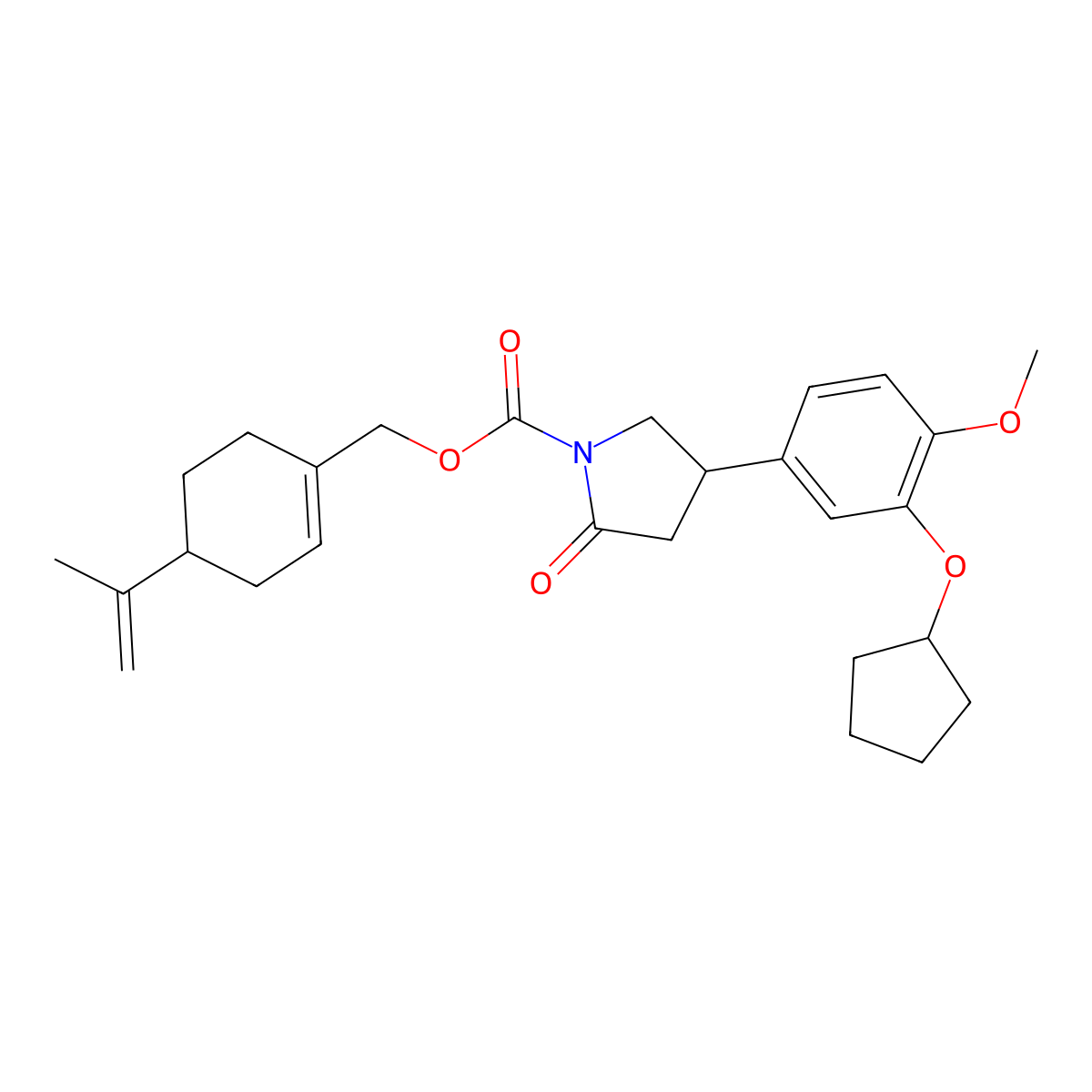 1-Pyrrolidinecarboxylic acid, 4-[3-(cyclopentyloxy)-4-methoxyphenyl]-2-oxo-, [(4S)-4-(1-methylethenyl)-1-cyclohexen-1-yl]methyl ester molecular structure, CAS 1361198-80-2