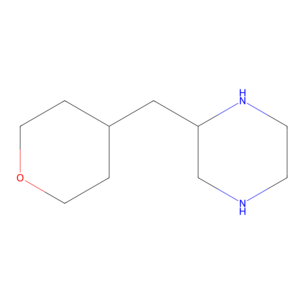 2-((tetrahydro-2H-pyran-4-yl)methyl)piperazine molecular structure, CAS 1361216-57-0