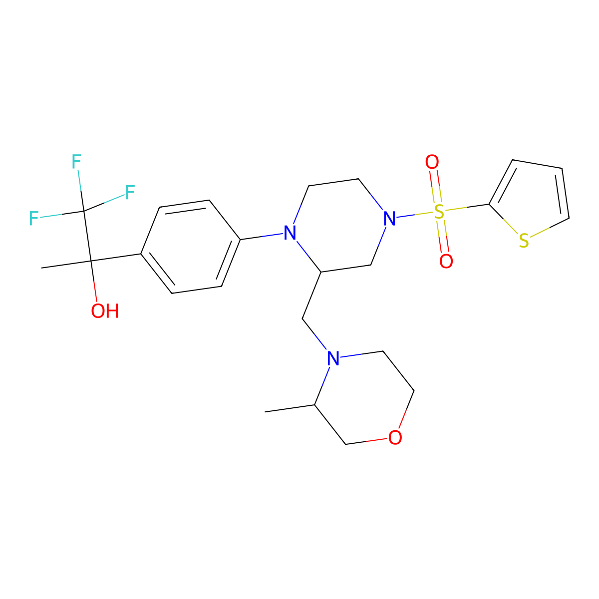 (2r)-1,1,1-Trifluoro-2-{4-[(2s)-2-{[(3s)-3-Methylmorpholin-4-Yl]methyl}-4-(Thiophen-2-Ylsulfonyl)piperazin-1-Yl]phenyl}propan-2-Ol molecular structure, CAS 1361217-07-3