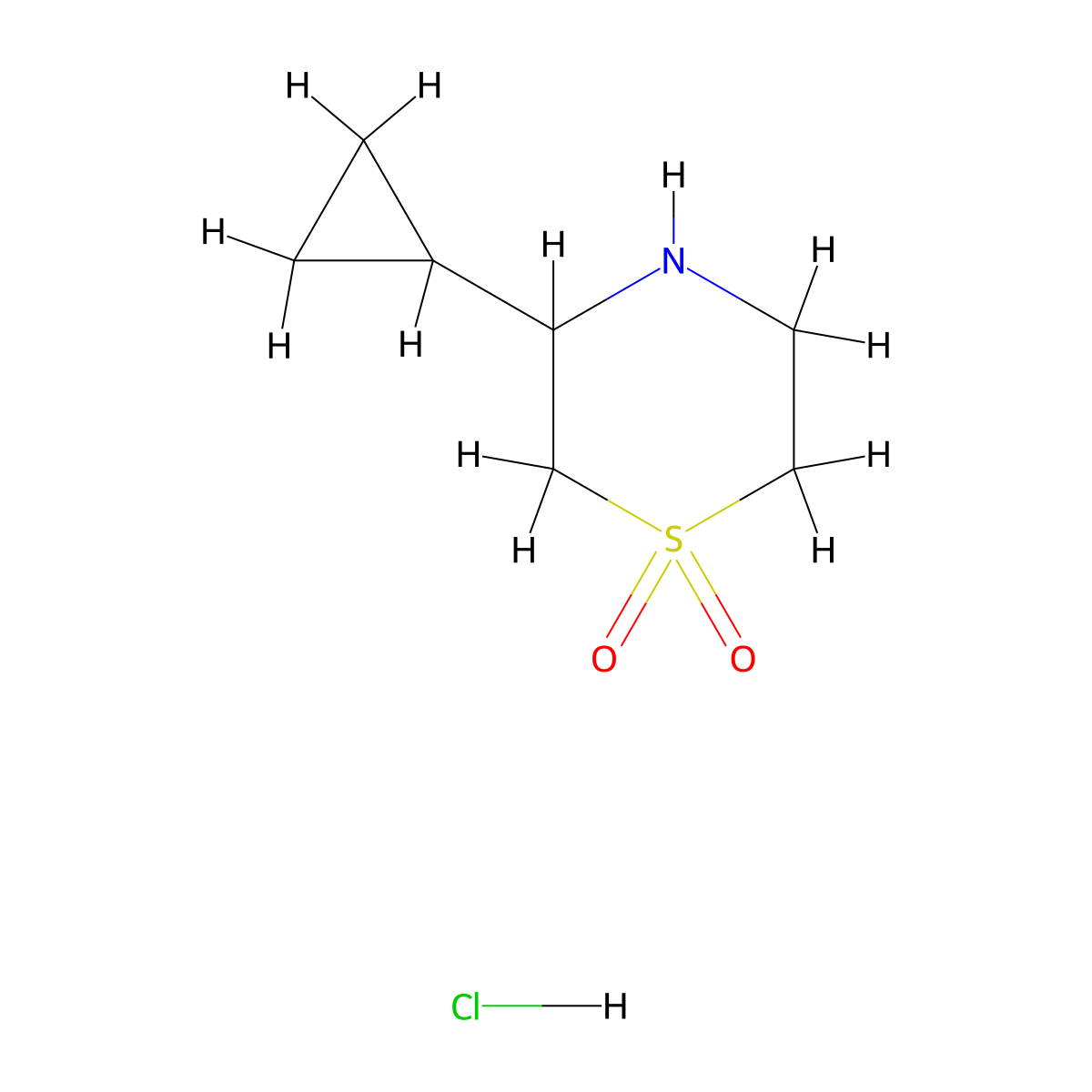 3-Cyclopropylthiomorpholine 1,1-dioxide hydrochloride molecular structure, CAS 1361218-99-6