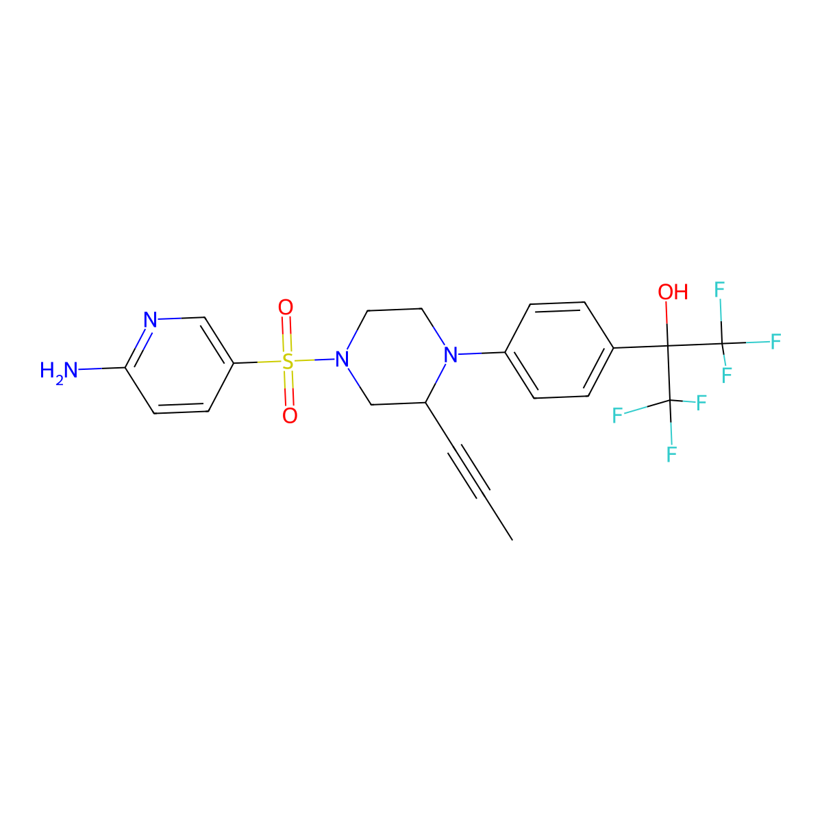 2-{4-[(2s)-4-[(6-Aminopyridin-3-Yl)sulfonyl]-2-(Prop-1-Yn-1-Yl)piperazin-1-Yl]phenyl}-1,1,1,3,3,3-Hexafluoropropan-2-Ol molecular structure, CAS 1361224-53-4