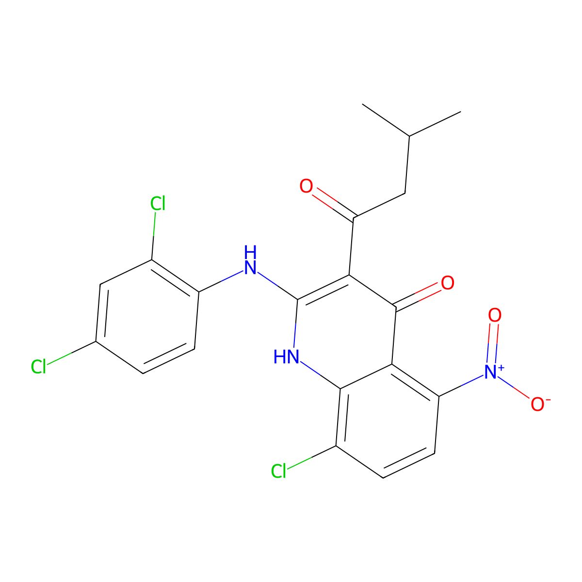 8-chloro-2-(2,4-dichloroanilino)-3-(3-methylbutanoyl)-5-nitro-1H-quinolin-4-one molecular structure, CAS 1361227-90-8