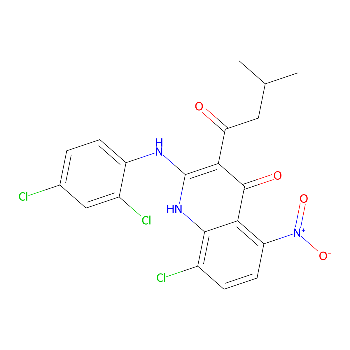 8-chloro-2-(2,4-dichloroanilino)-3-(3-methylbutanoyl)-5-nitro-1H-quinolin-4-one molecular structure, CAS 1361227-90-8
