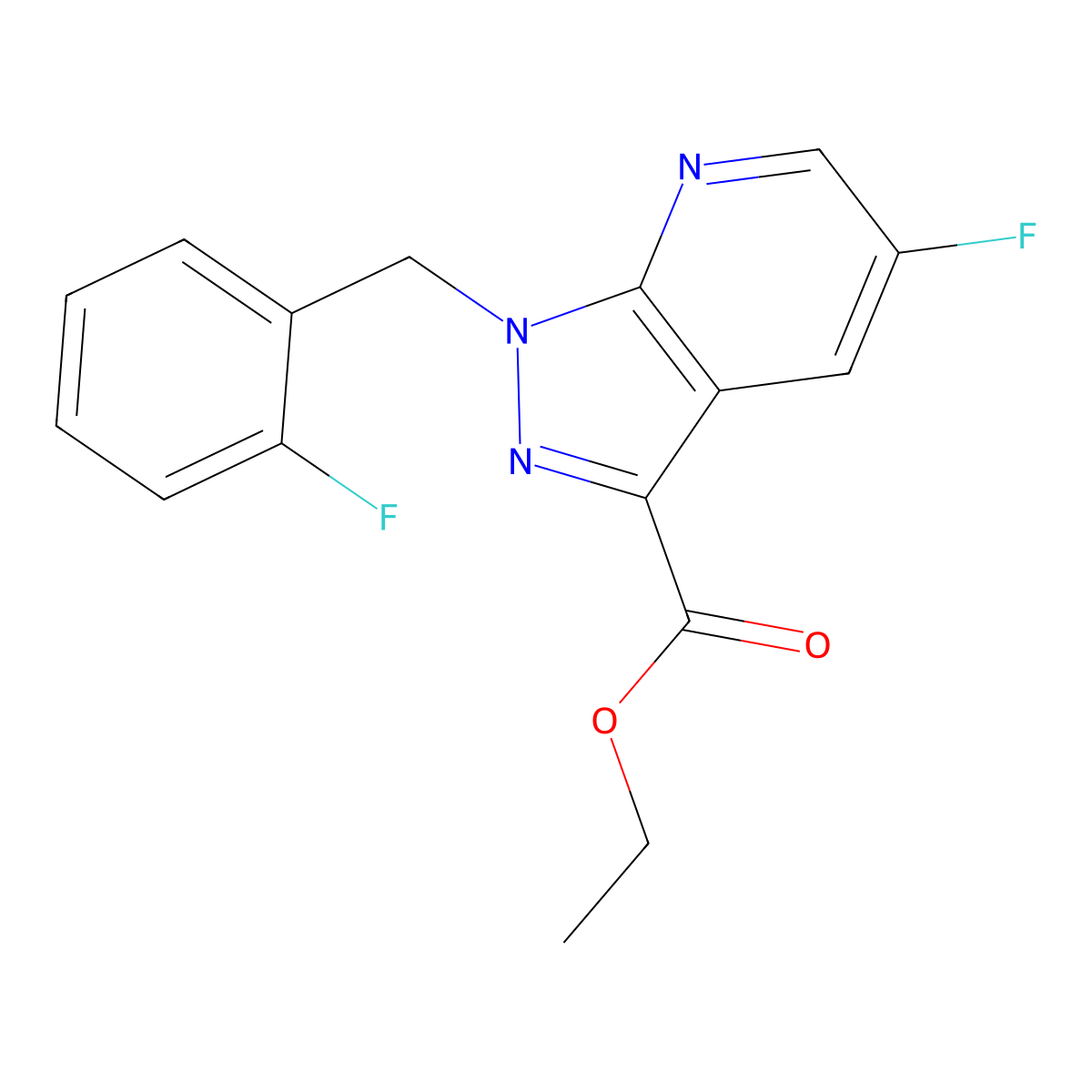 ethyl 5-fluoro-1-(2-fluorobenzyl)-1H-pyrazolo(3,4-b)pyridine-3-carboxylate molecular structure, CAS 1361232-72-5