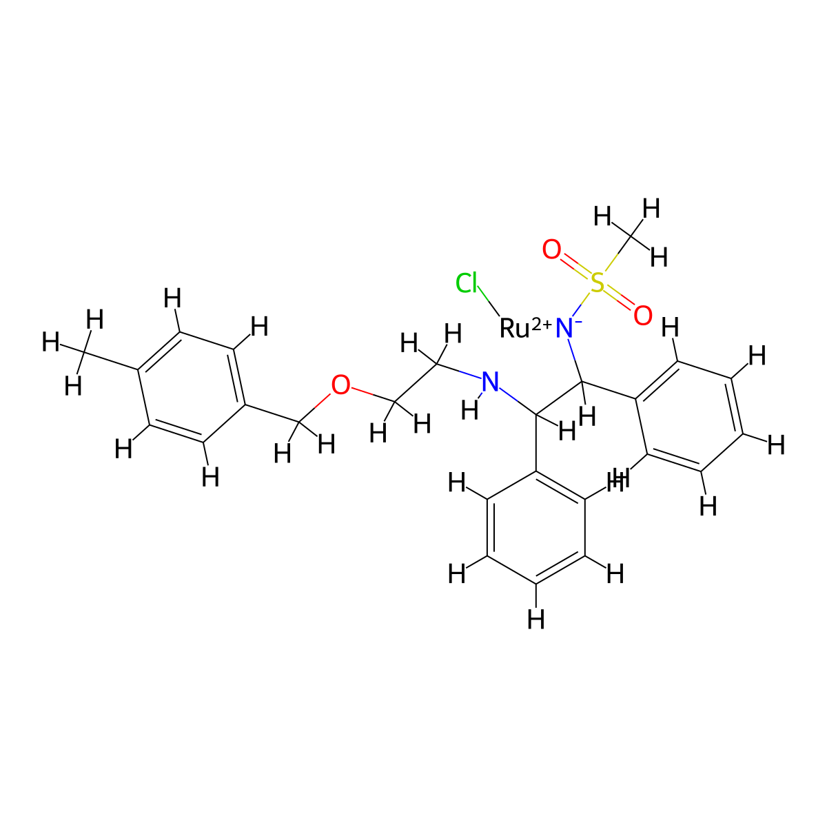 Chloro{N-[(1S,2S)-2-[(R)-[2-[[1,2,3,4,5,6-η)-4-methylphenyl]methoxy]ethyl]amino]-1,2-diphenylethylmethanesulfonamidato}ruthenium(II) molecular structure, CAS 1361318-83-3