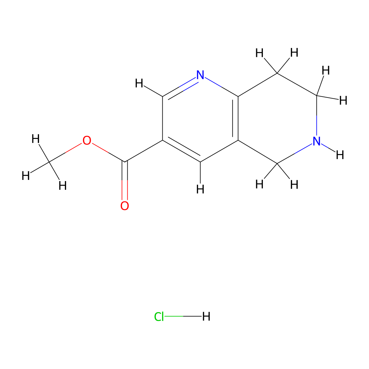 Methyl 5,6,7,8-tetrahydro-1,6-naphthyridine-3-carboxylate hydrochloride molecular structure, CAS 1361381-55-6