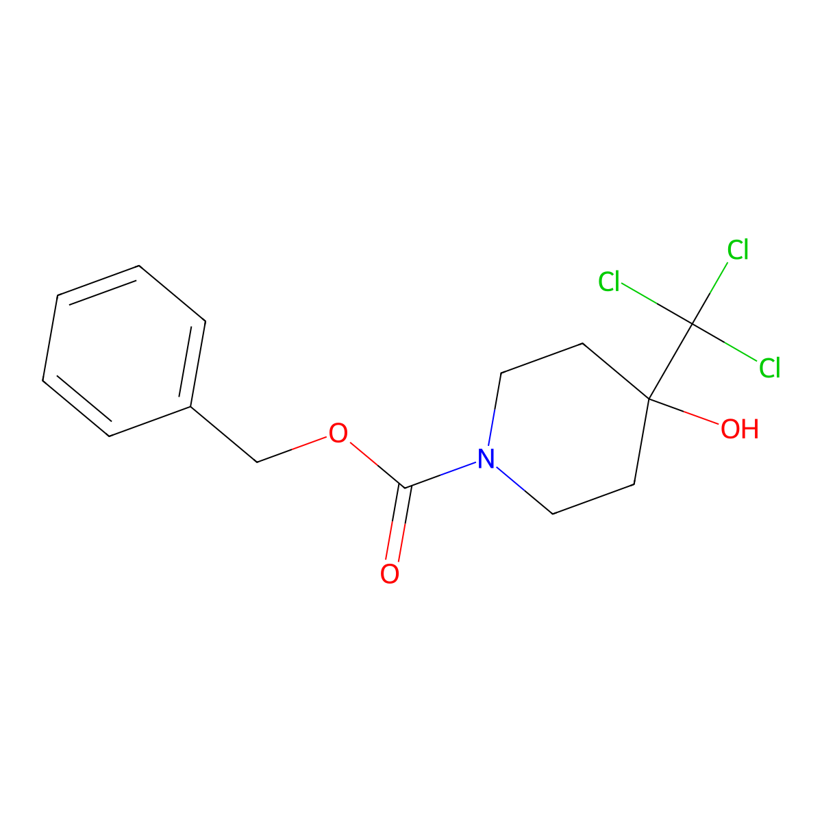 Benzyl 4-hydroxy-4-(trichloromethyl)piperidine-1-carboxylate molecular structure, CAS 1361392-64-4