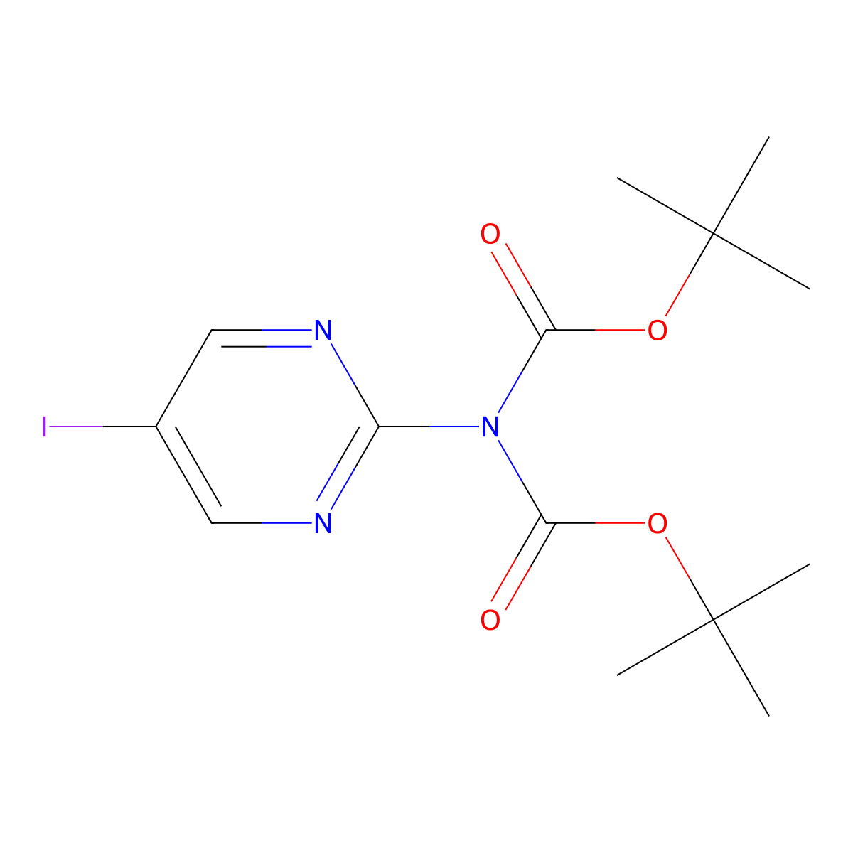 N,N-Di-(tert-butoxycarbonyl)-5-iodopyrimidin-2-amine molecular structure, CAS 1361537-47-4