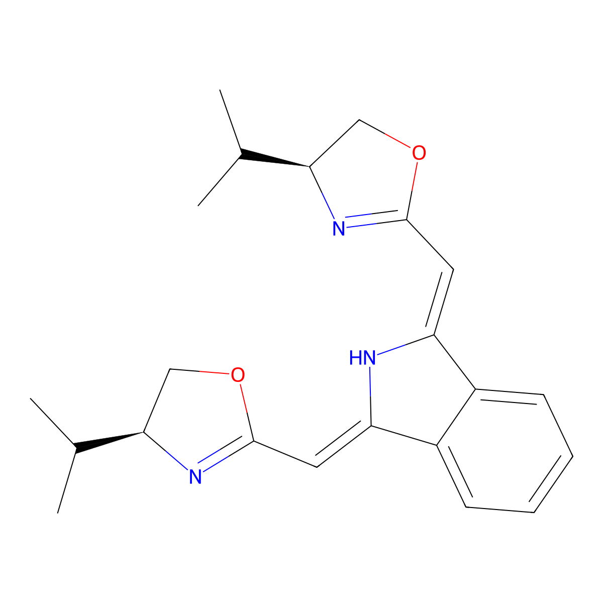 (1Z,3Z)-1,3-Bis(((S)-4-isopropyl-4,5-dihydrooxazol-2-yl)methylene)isoindoline molecular structure, CAS 1361563-40-7
