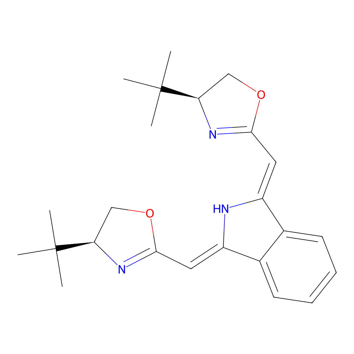 (1Z,3Z)-1,3-Bis(((S)-4-(tert-butyl)-4,5-dihydrooxazol-2-yl)methylene)isoindoline molecular structure, CAS 1361563-41-8