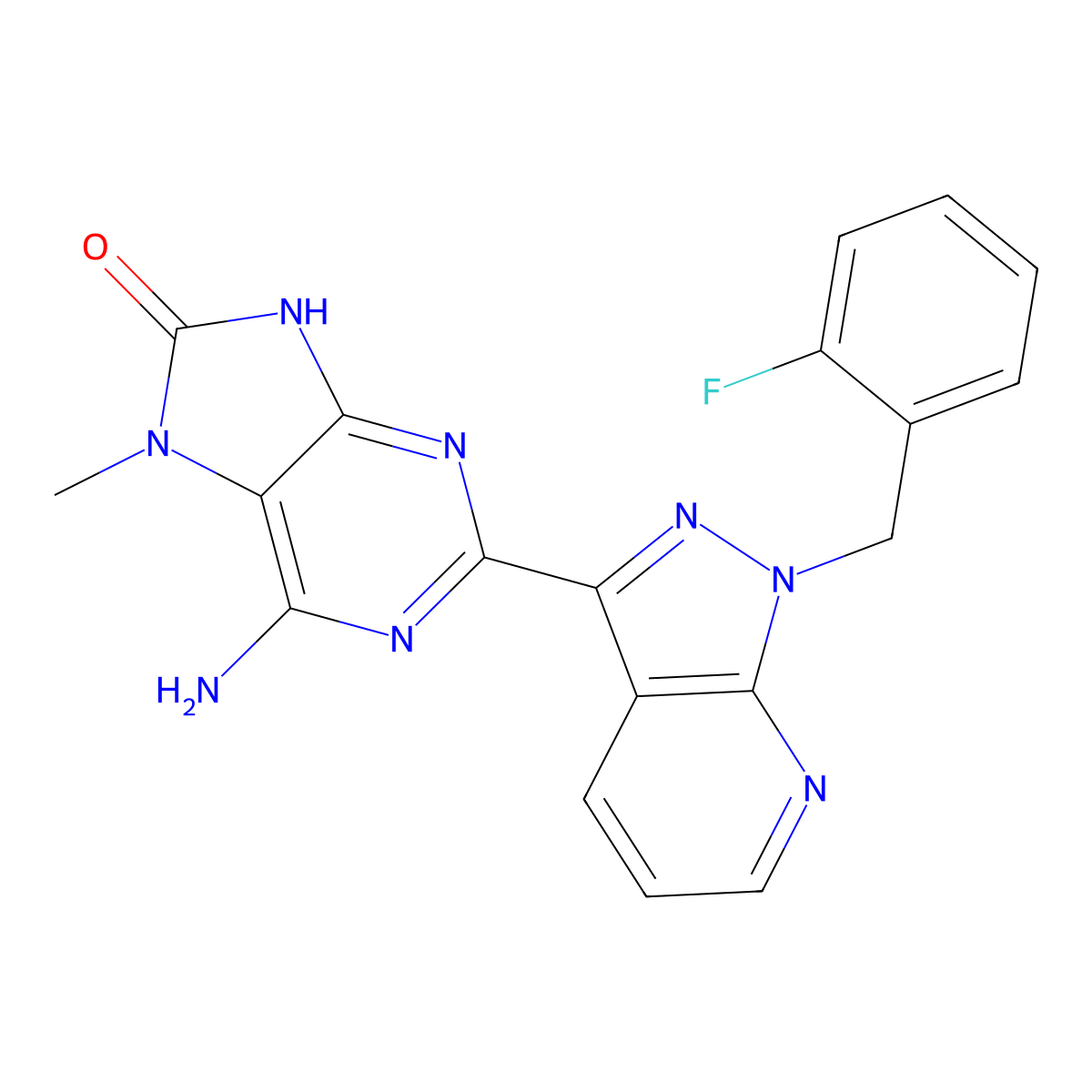 6-Amino-2-(1-(2-fluorobenzyl)-1H-pyrazolo[3,4-b]pyridin-3-yl)-7-methyl-7H-purin-8(9H)-one molecular structure, CAS 1361569-18-7