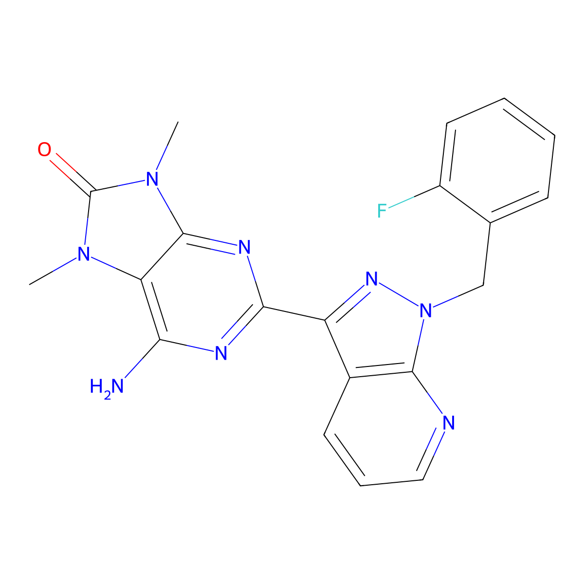 6-Amino-2-(1-(2-fluorobenzyl)-1H-pyrazolo[3,4-b]pyridin-3-yl)-7,9-dimethyl-7,9-dihydro-8H-purin-8-one molecular structure, CAS 1361569-23-4