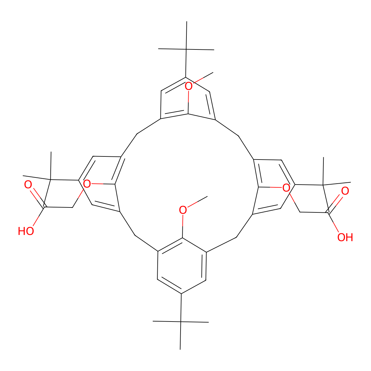 O(1),O(3)-Bis(carboxymethyl)-O(2),O(4)-dimethyl-p-tert-butylcalix[4]arene molecular structure, CAS 136157-98-7