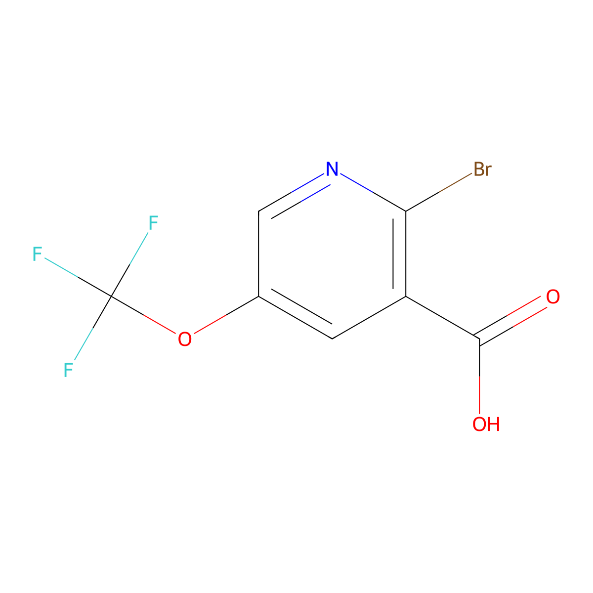 2-Bromo-5-(trifluoromethoxy)-3-pyridinecarboxylic acid molecular structure, CAS 1361682-79-2