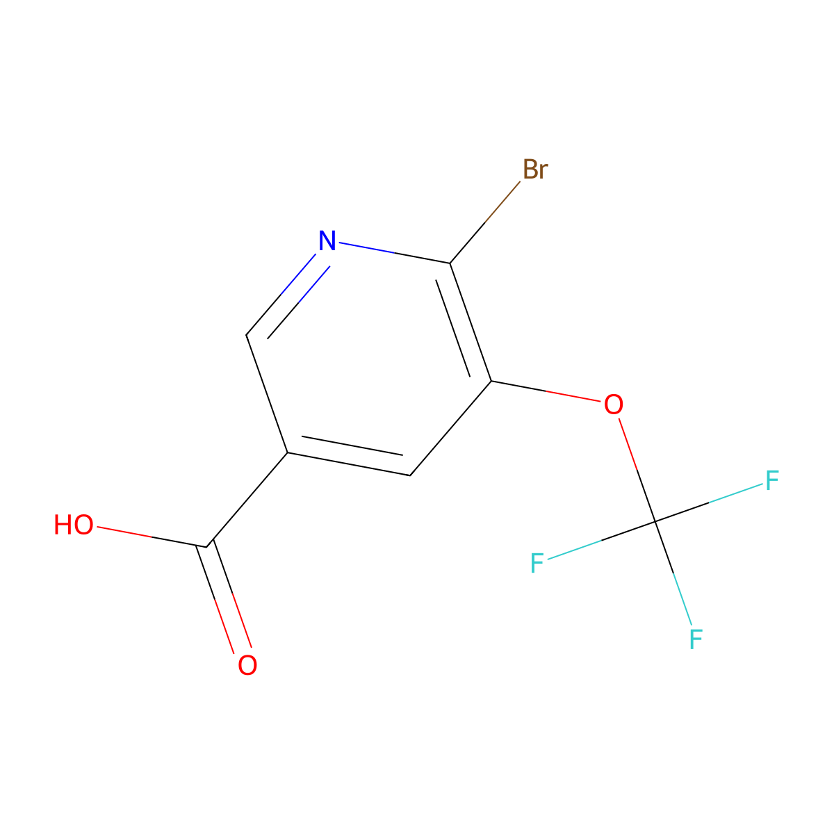 6-Bromo-5-(trifluoromethoxy)pyridine-3-carboxylic acid molecular structure, CAS 1361693-27-7