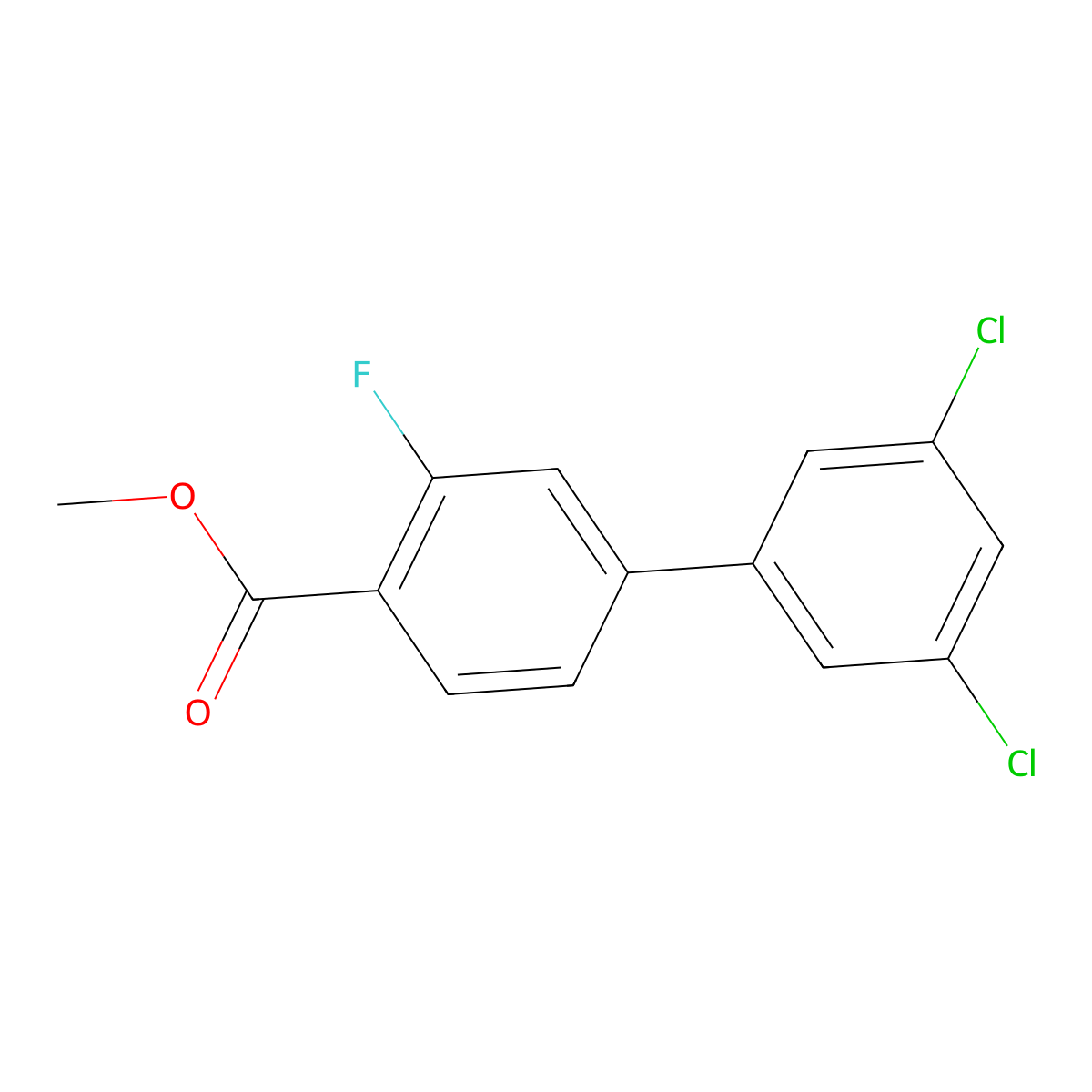 Methyl 4-(3,5-dichlorophenyl)-2-fluorobenzoate molecular structure, CAS 1361753-08-3