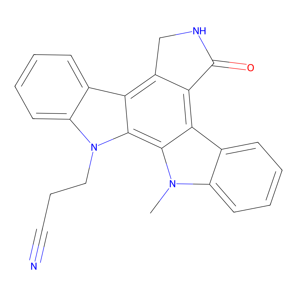 12-(2-cyanoethyl)-6,7,12,13-tetrahydro-13-methyl-5-oxo-5H-indolo(2,3-a)pyrrolo(3,4-c)carbazole molecular structure, CAS 136194-77-9