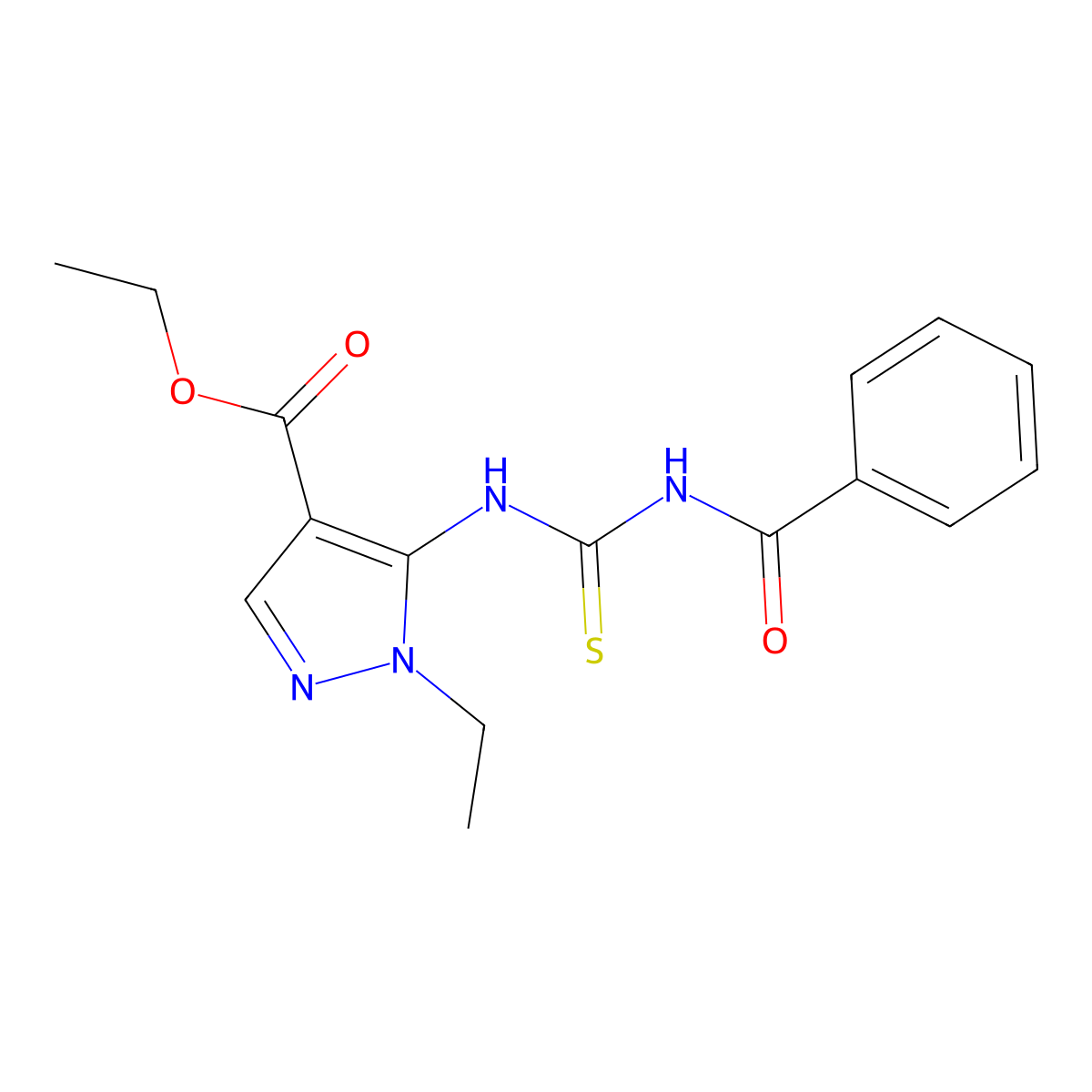 Ethyl 5-(3-benzoylthioureido)-1-ethyl-1H-pyrazole-4-carboxylate molecular structure, CAS 1361961-20-7