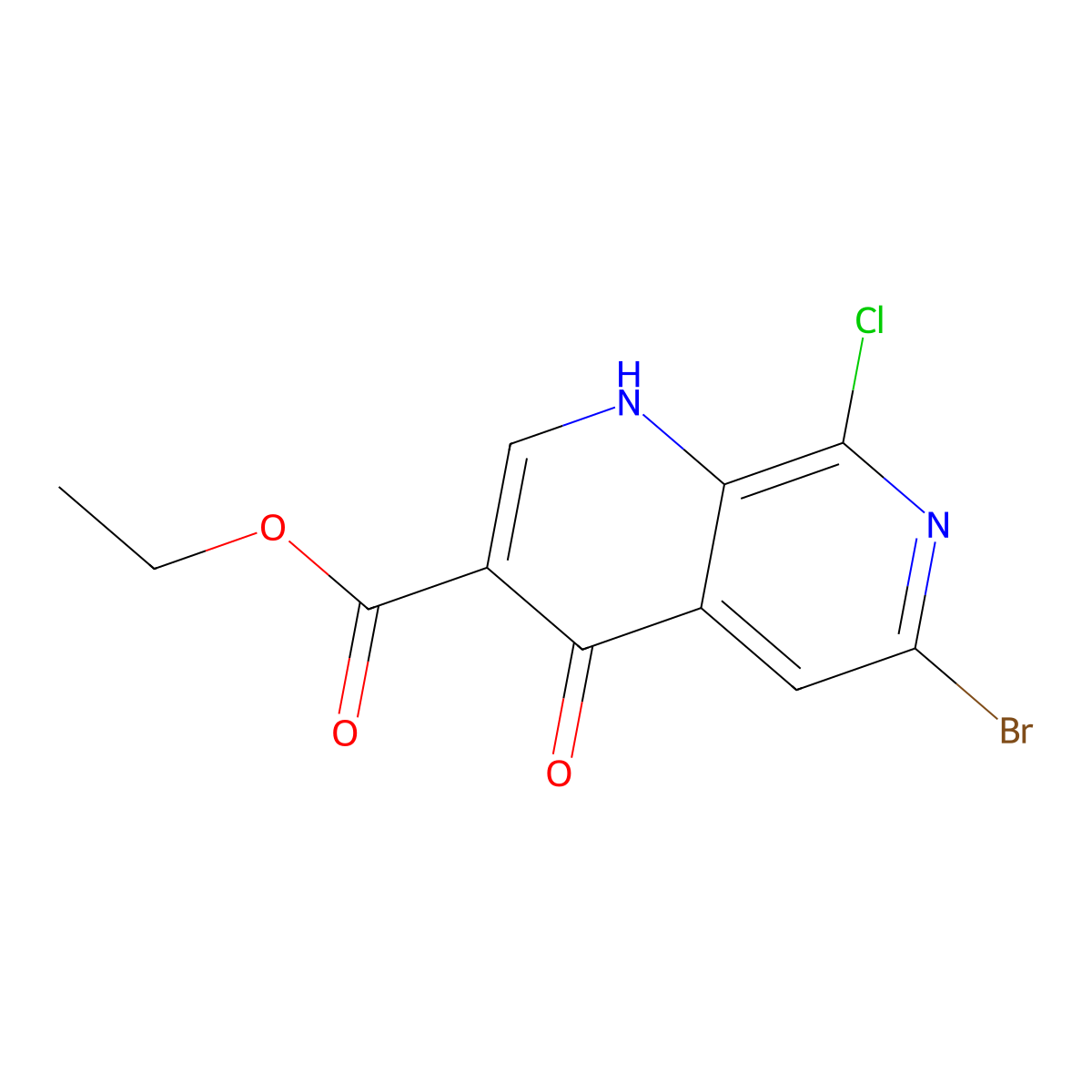 Ethyl 6-bromo-8-chloro-4-hydroxy-1,7-naphthyridine-3-carboxylate molecular structure, CAS 1361963-31-6