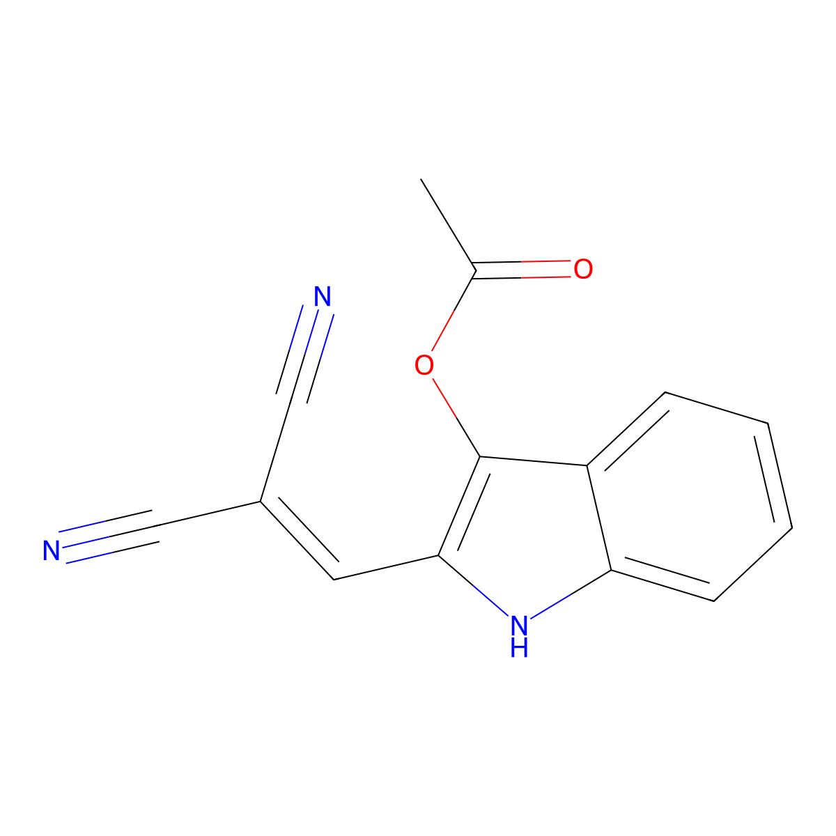 2-(2,2-dicyanovinyl)-1H-indol-3-yl acetate molecular structure, CAS 136203-38-8