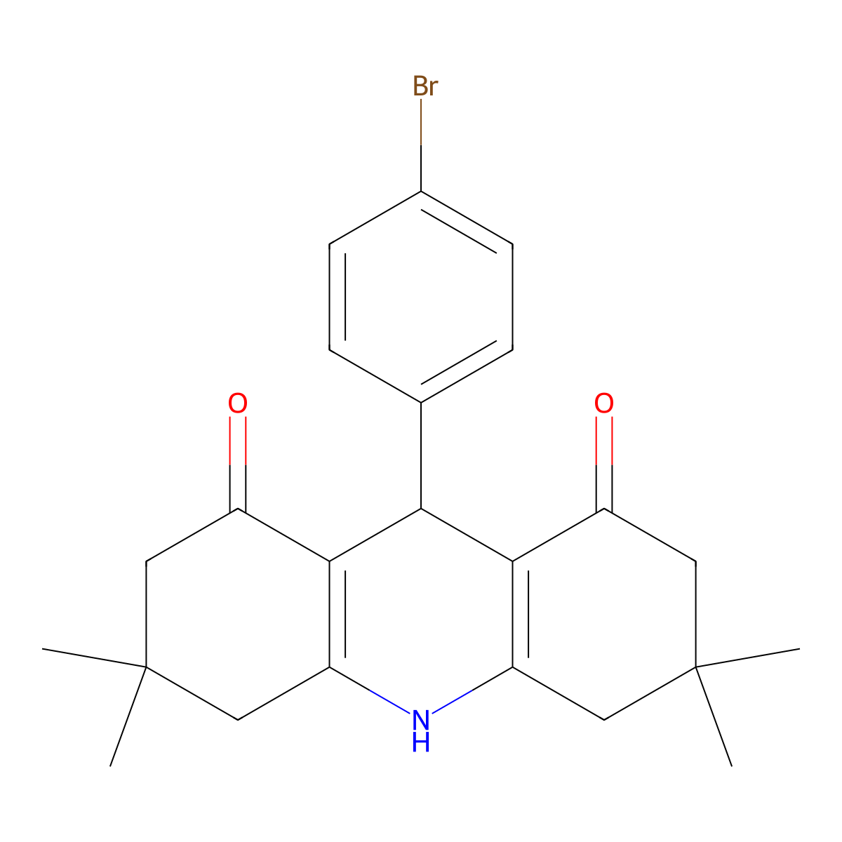9-(4-Bromophenyl)-3,3,6,6-tetramethyl-3,4,6,7,9,10-hexahydro-1,8(2H,5H)-acridinedione molecular structure, CAS 136203-54-8