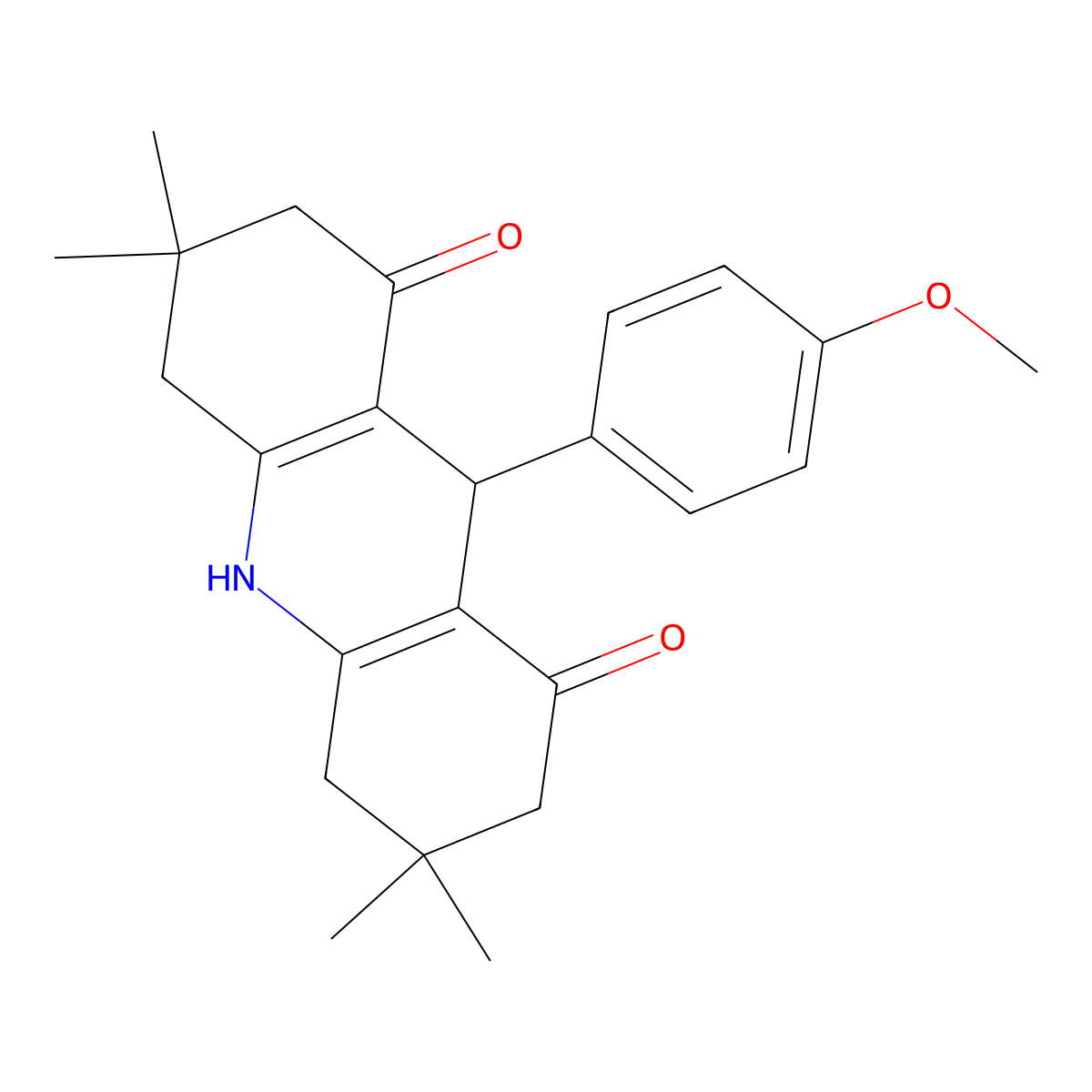 9-(4-methoxyphenyl)-3,3,6,6-tetramethyl-3,4,6,7,9,10-hexahydroacridine-1,8(2H,5H)-dione molecular structure, CAS 136203-55-9
