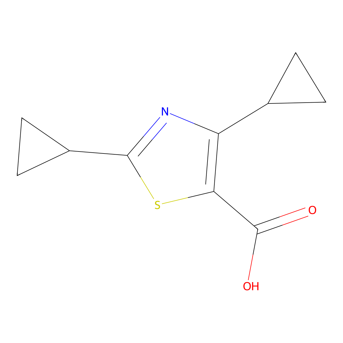 Dicyclopropyl-1,3-thiazole-5-carboxylic acid molecular structure, CAS 136204-56-3