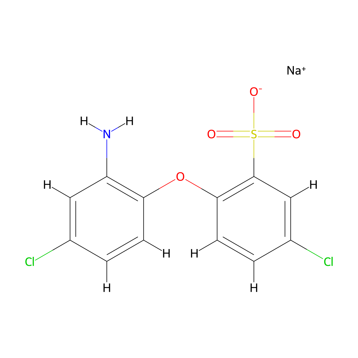 Sodium 2-(2-amino-4-chlorophenoxy)-5-chlorobenzenesulfonate molecular structure, CAS 136213-81-5