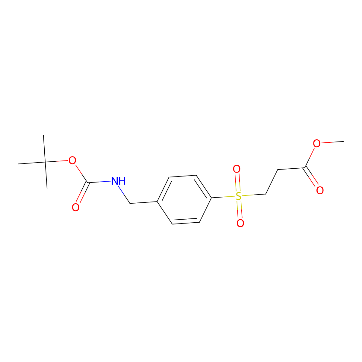Methyl 3-((4-(((tert-butoxycarbonyl)amino)methyl)phenyl)sulfonyl)propanoate molecular structure, CAS 1362160-41-5