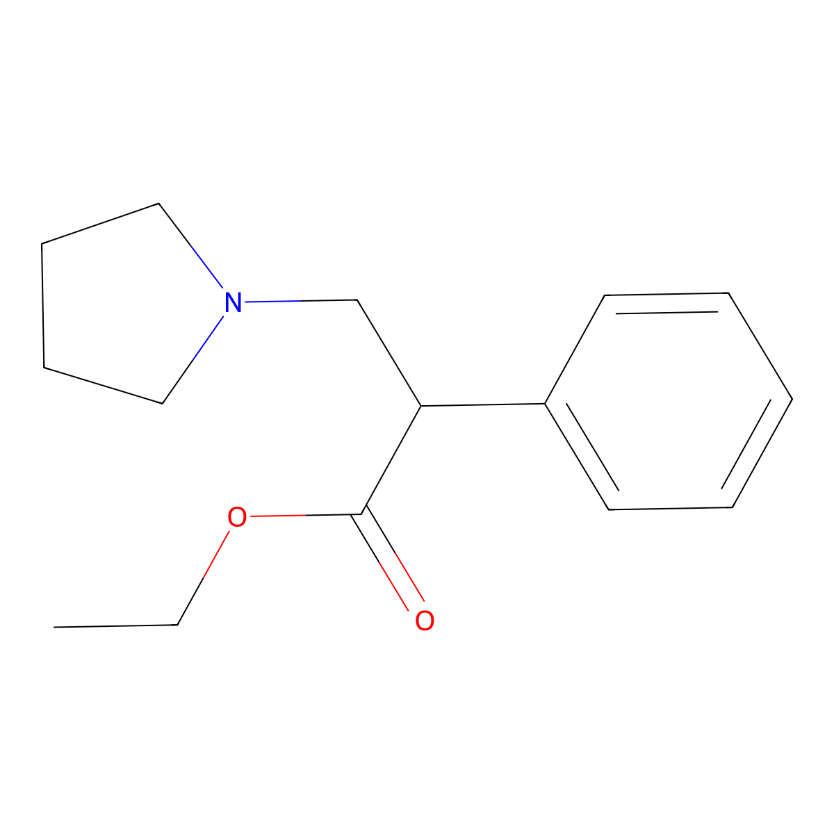 Ethyl 2-phenyl-3-(pyrrolidin-1-yl)propanoate molecular structure, CAS 13622-58-7