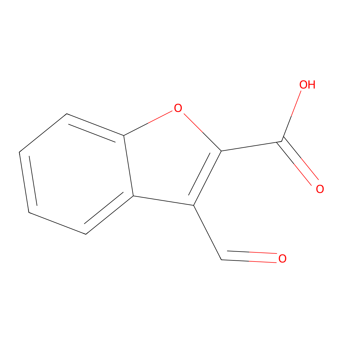 3-Formyl-1-benzofuran-2-carboxylic acid molecular structure, CAS 136229-42-0