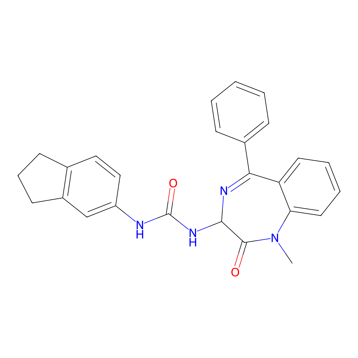 1-(1-methyl-2-oxo-5-phenyl-2,3-dihydro-1H-1,4-diazepin-3-yl)-3-(indan-5-yl)urea molecular structure, CAS 136234-83-8