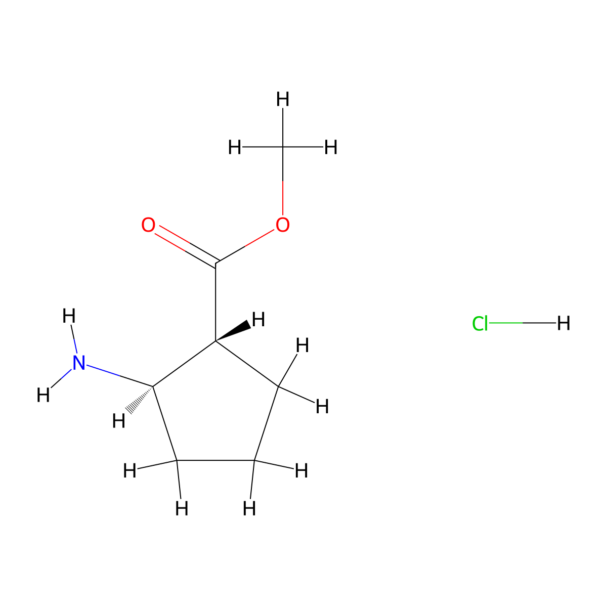 rac-methyl (1R,2R)-2-aminocyclopentane-1-carboxylate hydrochloride molecular structure, CAS 136237-67-7