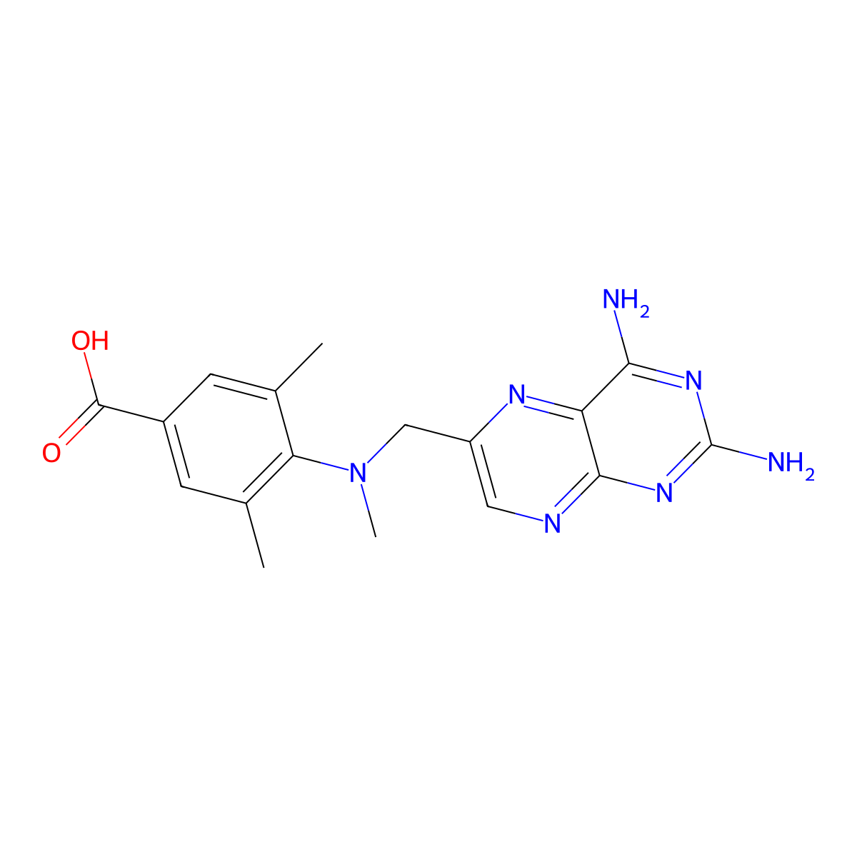 Benzoic acid, 4-(((2,4-diamino-6-pteridinyl)methyl)methylamino)-3,5-dimethyl- molecular structure, CAS 136242-90-5