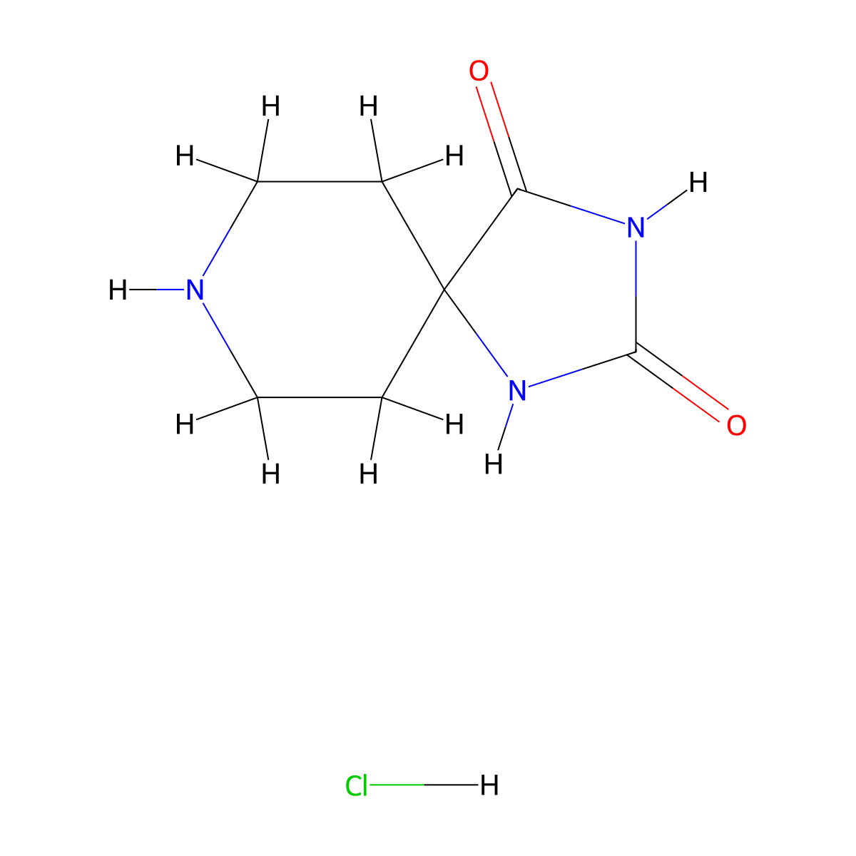 1,3,8-Triazaspiro[4.5]decane-2,4-dione hydrochloride molecular structure, CAS 13625-48-4
